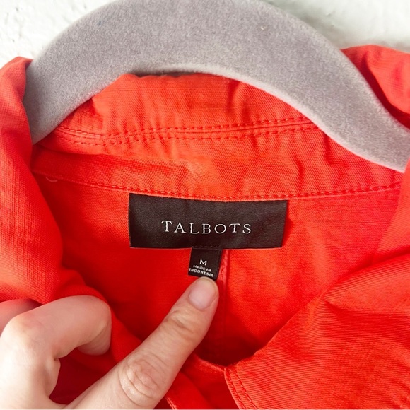 Talbots Jacket Women's Medium Red Orange 100% Cotton Cargo Button Front Pockets - Picture 4 of 7
